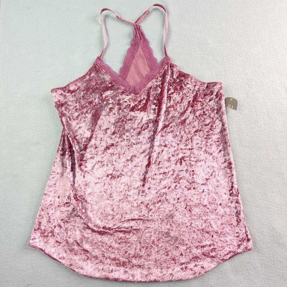 Vintage Y2k Secret Treasures Sleepwear Womens Medium Pink Velvet Lace Trim Tank
